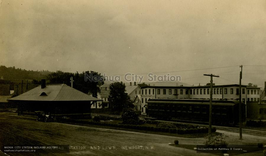 Postcard: Boston & Maine Railroad Station and Lawn, Newport, N.H.